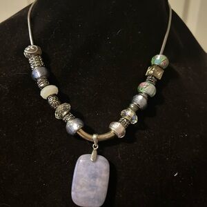 Vintage Beaded Necklace with gemstone pendent